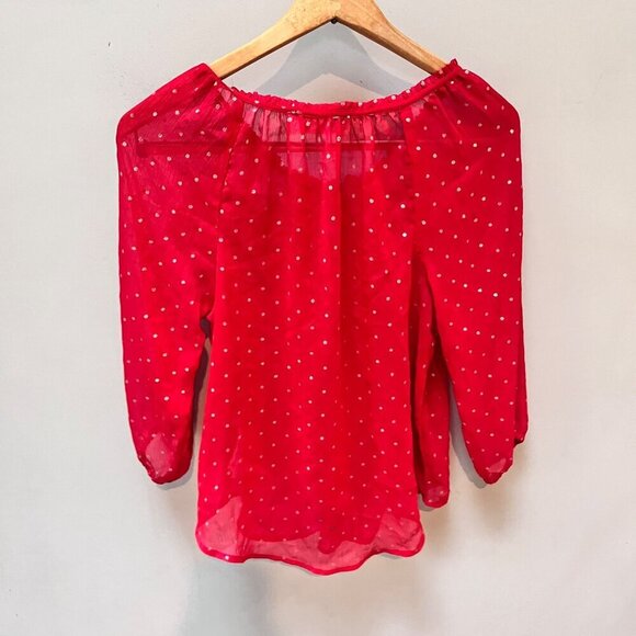 Abercrombie & Fitch Womens Sheer Red Polka Dot Blouse Button-Front Size S - Picture 7 of 8